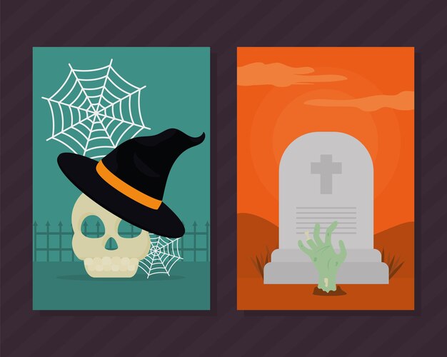 Vector ilustraciones de tarjetas de halloween