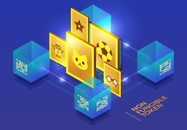 Vector ilustraciones de tokens no fungibles de nft. concepto de diseño plano.