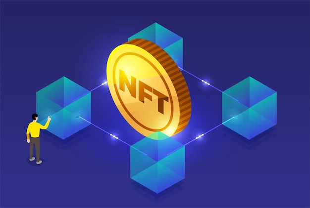 Vector ilustraciones de tokens no fungibles de nft. concepto de diseño plano.