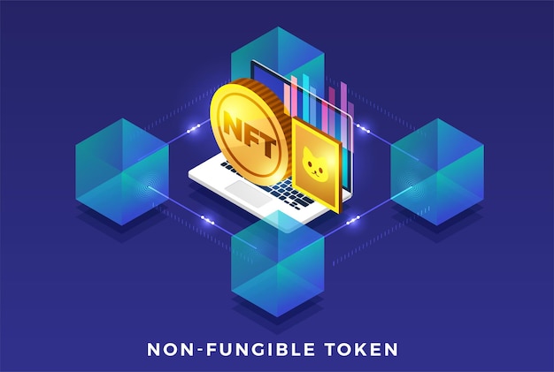 Vector ilustraciones de tokens no fungibles de nft. concepto de diseño plano.