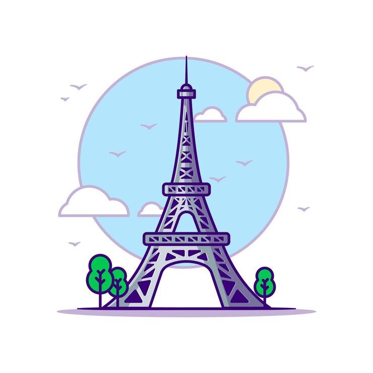 Vector ilustraciones de la torre eiffel. concepto de hitos blanco aislado. estilo de dibujos animados plana