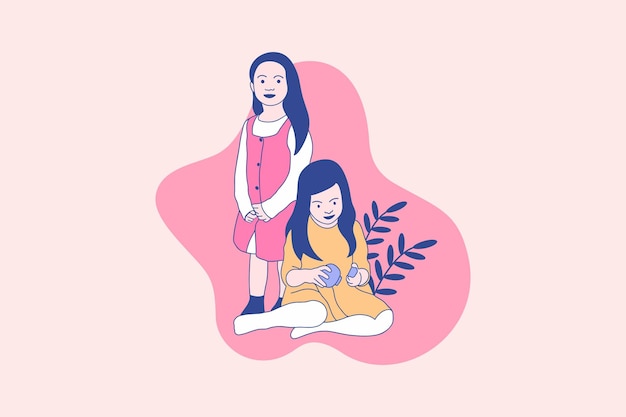 Vector ilustraciones de two beautiful girl para el concepto de diseño del día internacional de la niña