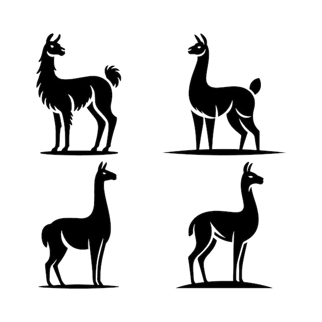 Ilustraciones únicas de silueta de vicuña para el arte de la naturaleza silvestre
