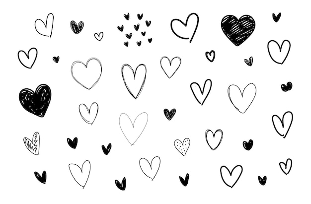 Vector ilustraciones de varios corazones dibujados a mano