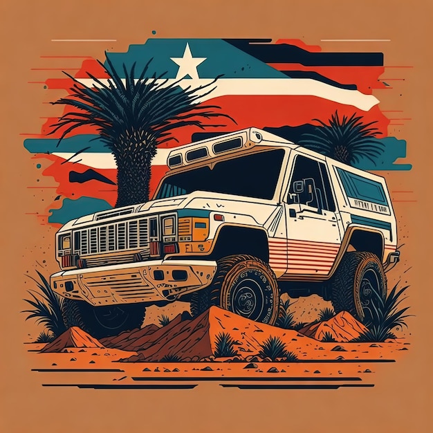 Vector ilustraciones vector coche jeep suv bandera del país diseño de camiseta