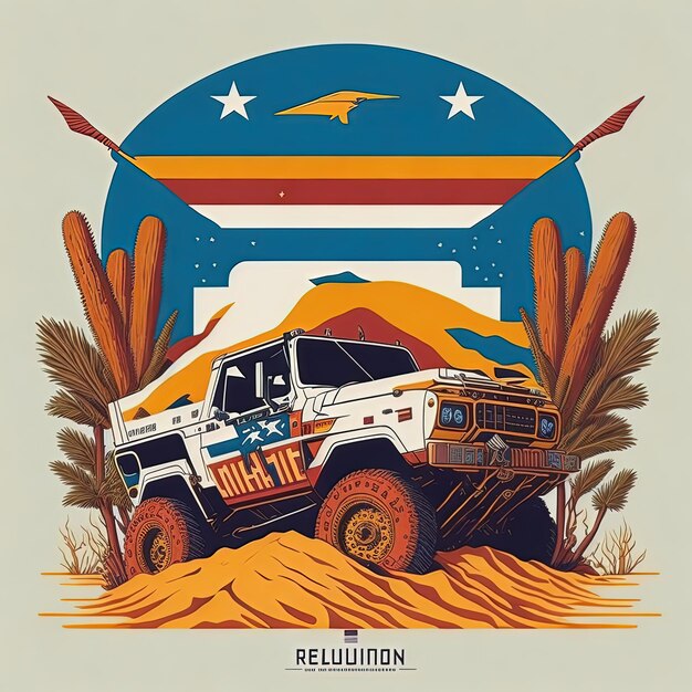 ilustraciones vector coche jeep SUV bandera del país diseño de camiseta