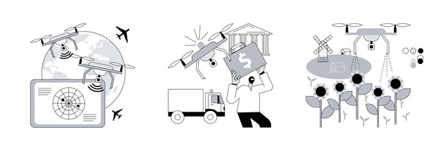 Ilustraciones de vectores de concepto abstracto de tecnología de aeronaves