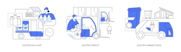 Ilustraciones de vectores de concepto abstracto de vehículos eléctricos industriales