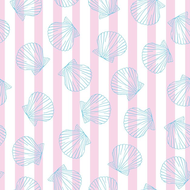 Ilustraciones de vectores dibujados a mano - patrón sin fisuras de conchas marinas. Fondo marino.