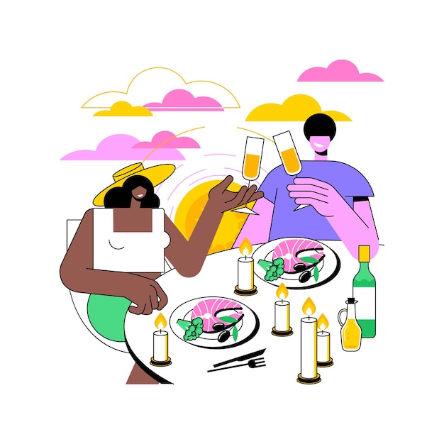 Ilustraciones de vectores de dibujos animados aislados de cena romántica
