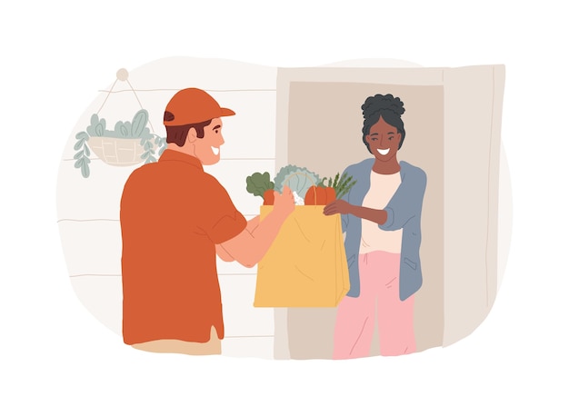 Ilustraciones de vectores de dibujos animados aislados de entrega de alimentos
