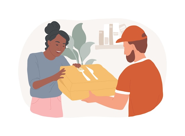 Ilustraciones de vectores de dibujos animados aislados de entrega de comida de restaurante