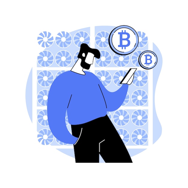 Ilustraciones de vectores de dibujos animados aislados de minería de criptomonedas