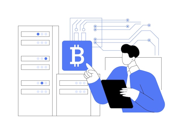 Ilustraciones de vectores de dibujos animados aislados de minería de criptomonedas