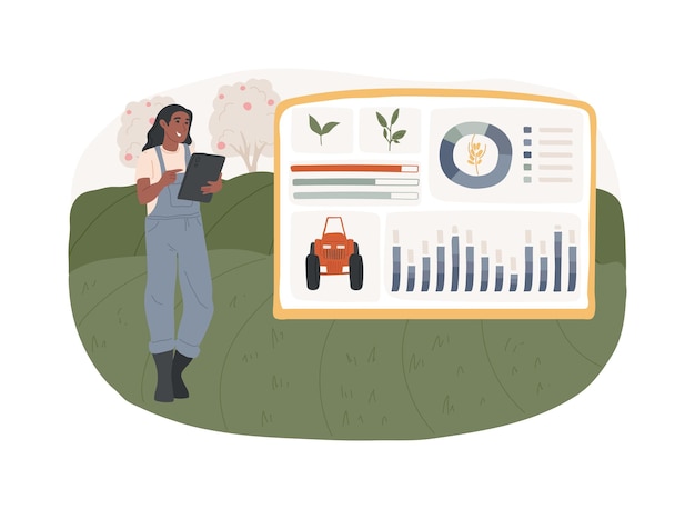 Ilustraciones de vectores de dibujos animados aislados del panel de agricultura inteligente
