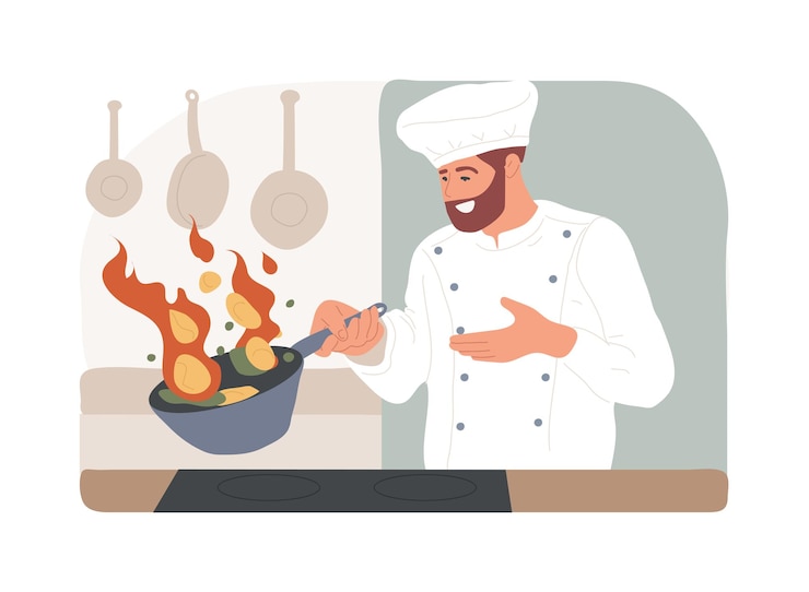 Vector ilustraciones de vectores de dibujos animados aislados de preparación de alimentos