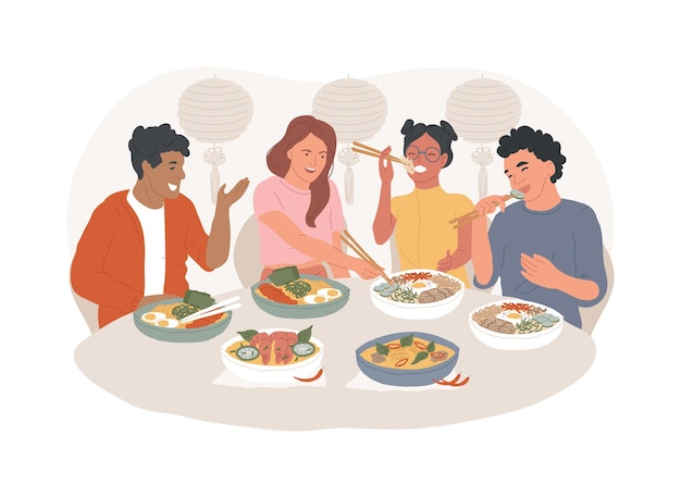Ilustraciones de vectores de dibujos animados aislados de restaurante asiático