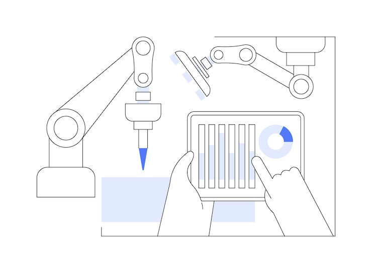 Vector ilustraciones de vectores de dibujos animados aislados de robótica industrial