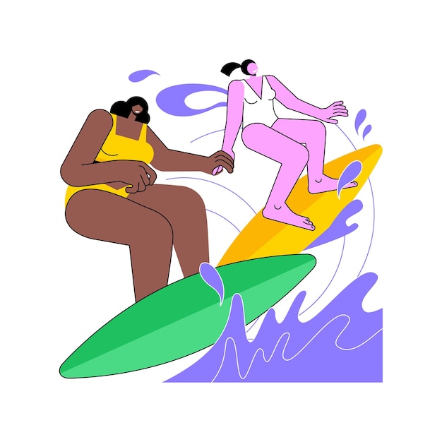 Ilustraciones de vectores de dibujos animados aislados de surf de agua caliente