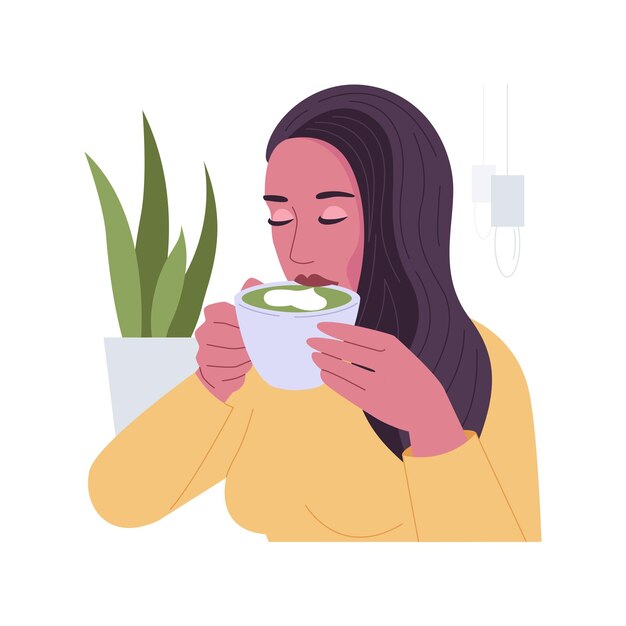 Vector ilustraciones de vectores de dibujos animados aislados de té matcha