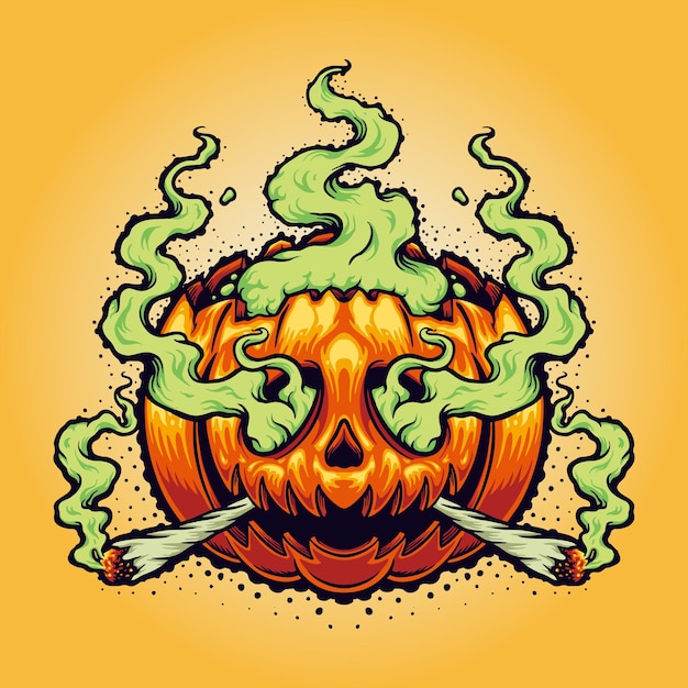 Ilustraciones de vectores de dibujos animados de humo de hierba de Halloween para su trabajo Logotipo, camiseta de mercancía de mascota, pegatinas y diseños de etiquetas, carteles, tarjetas de felicitación, publicidad de empresas comerciales o marcas.