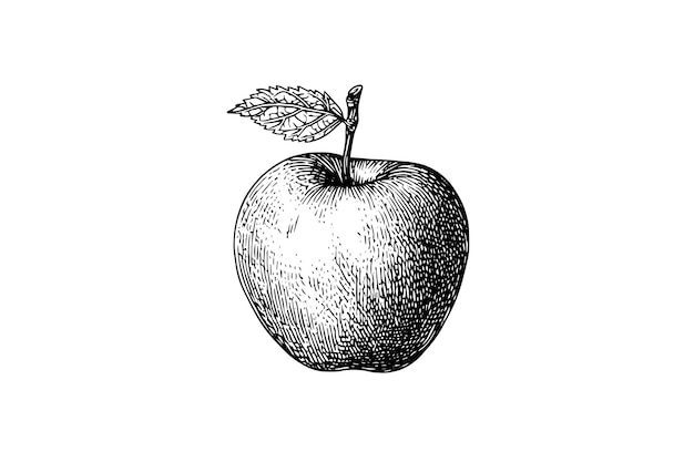 Ilustraciones de vectores de estilo de grabado dibujado a mano de fruta de manzana