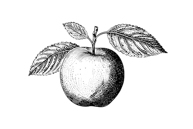 Ilustraciones de vectores de estilo de grabado dibujado a mano de fruta de manzana