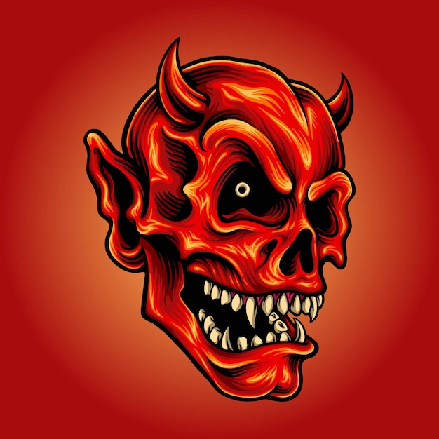 Ilustraciones de vectores de mascota de dibujos animados sonrientes de diablo rojo para su etiqueta de pegatinas de camiseta de mercancía de trabajo