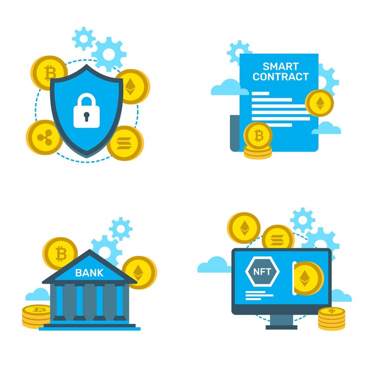 Ilustraciones de vectores planos de moneda criptográfica