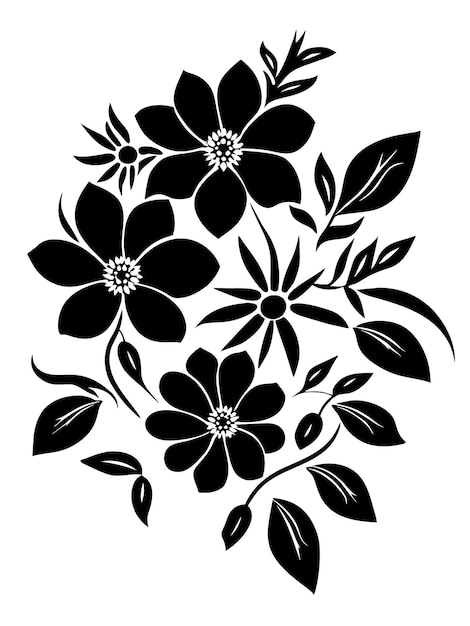 Ilustraciones de vectores de plantilla de silueta de flores en blanco y negro