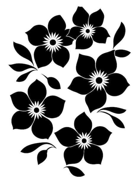 Ilustraciones de vectores de plantilla de silueta de flores en blanco y negro