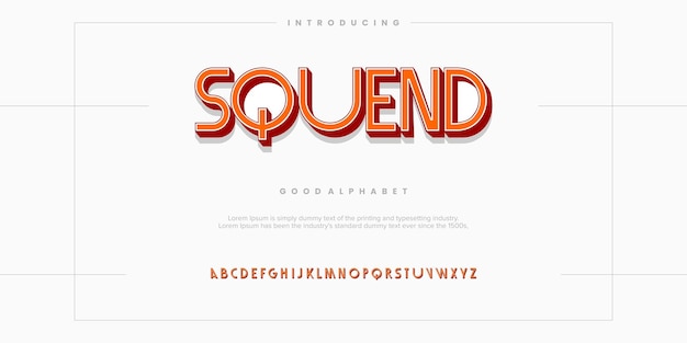 Ilustraciones de vectores de tipografía de fuente de alfabeto abstracto Squend