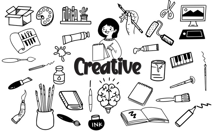 Vector ilustraciones vectoriales de clipart de elementos de dibujos creativos