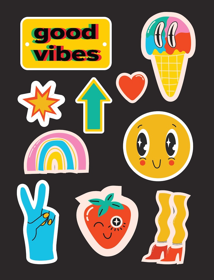 Vector ilustraciones vectoriales de un conjunto de varios parches, pines, sellos o pegatinas