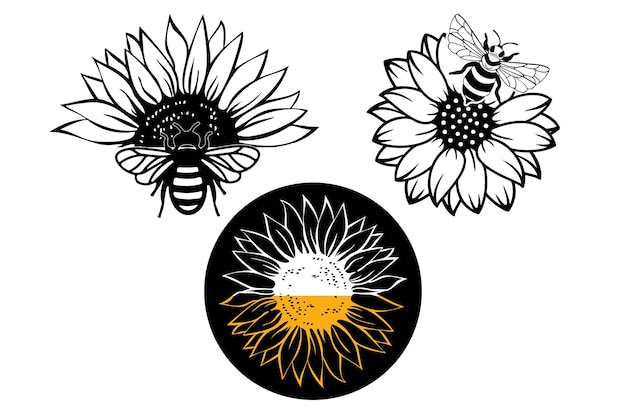 Vector ilustraciones vectoriales de corte láser de haces svg de girasol en capas 3d