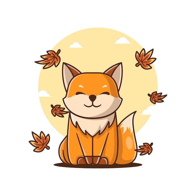 Ilustraciones vectoriales de dibujos animados lindo Sonriendo Fox Bienvenido a otoño. Concepto de icono de otoño