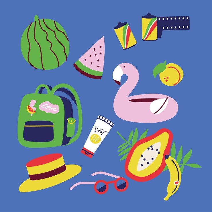 Ilustraciones vectoriales de diferentes signos y logotipos de viajes, vacaciones o vacaciones. Colección de iconos de viaje de vacaciones de verano.