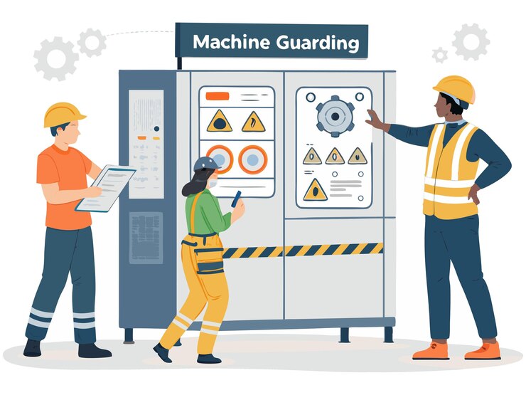 Vector ilustraciones vectoriales de formación en seguridad laboral, estilo plano: epi, emergencia, primeros auxilios, seguridad contra incendios
