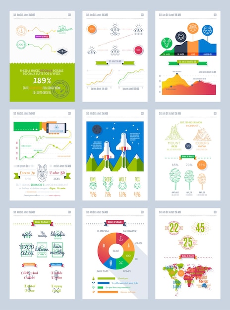 Ilustraciones vectoriales de infografías modernas Gran conjunto de elementos gráficos de información en piso moderno