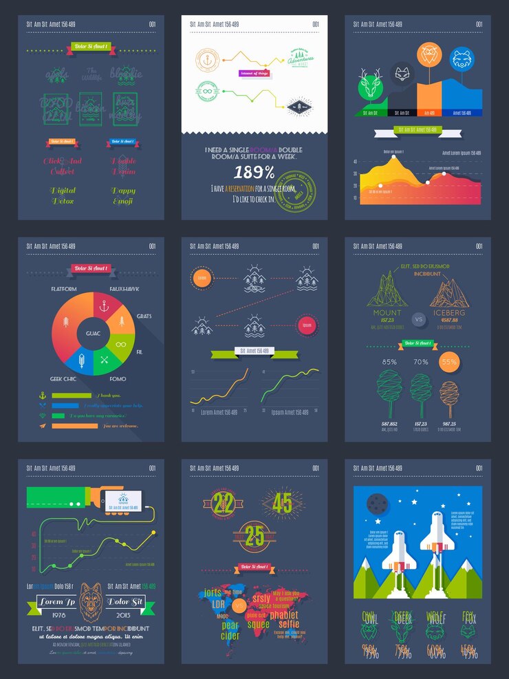 Vector ilustraciones vectoriales de infografías modernas gran conjunto de elementos gráficos de información en piso moderno