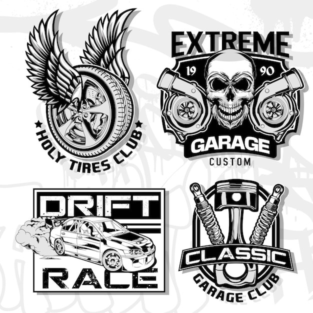 Ilustraciones vectoriales de las insignias de los coches de carreras