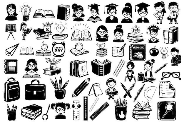 Ilustraciones vectoriales de maestros y escuelas siluetas escolares minimalistas Conjunto vectorial