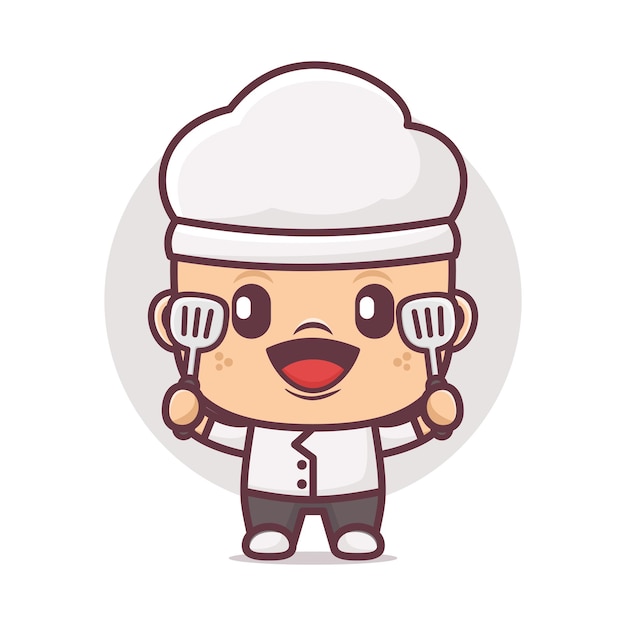 ilustraciones vectoriales de la mascota de dibujos animados del chef con estilo de contorno