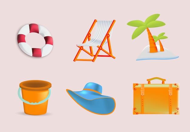 Ilustraciones vectoriales de objetos de playa 3d adecuados para el diseño de iconos web