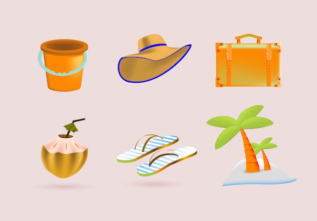 Vector ilustraciones vectoriales de objetos de playa 3d adecuados para el diseño de iconos web