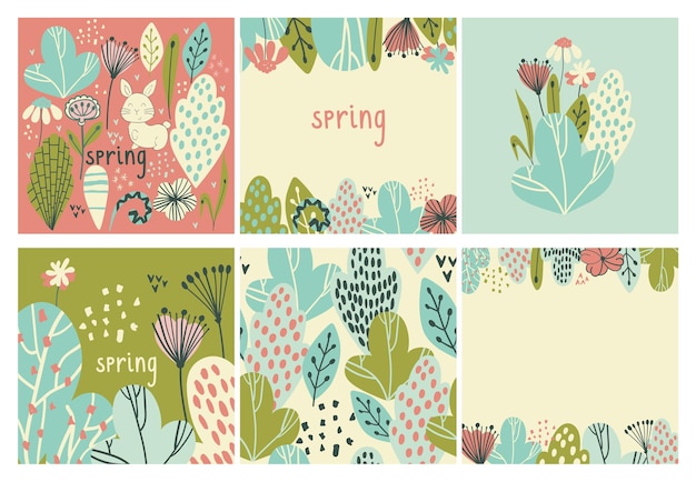 Ilustraciones vectoriales de primavera con hojas estilizadas con estilo