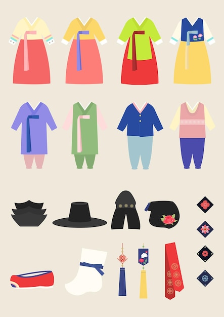 Ilustraciones vectoriales de la ropa tradicional coreana