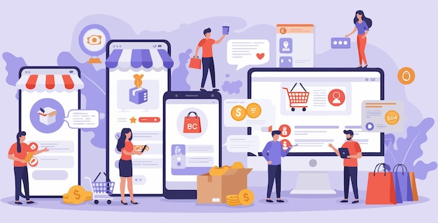 Ilustraciones vectoriales de tiendas en línea para diseños de tiendas de comercio electrónico