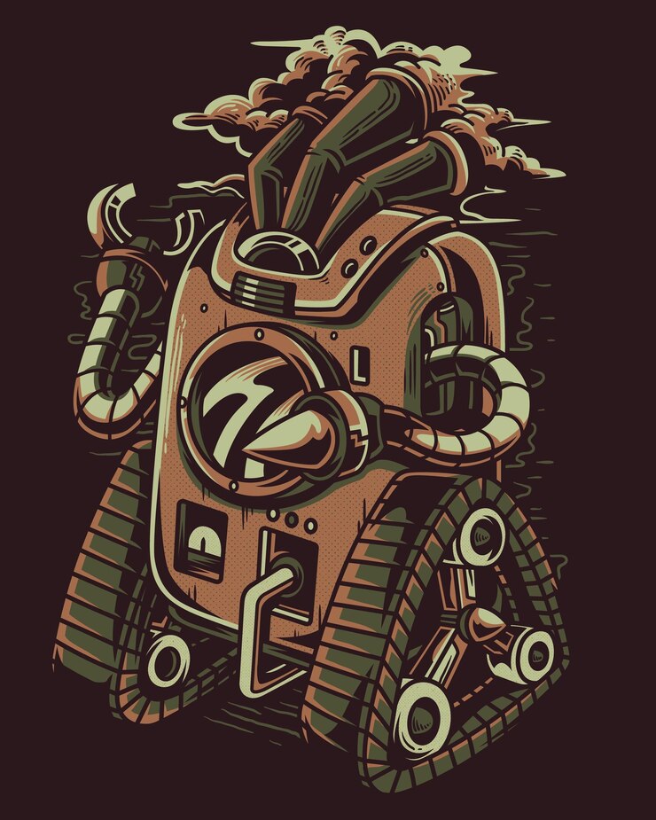 Vector ilustraciones vectoriales de un viejo robot cuyo material es como un tanque