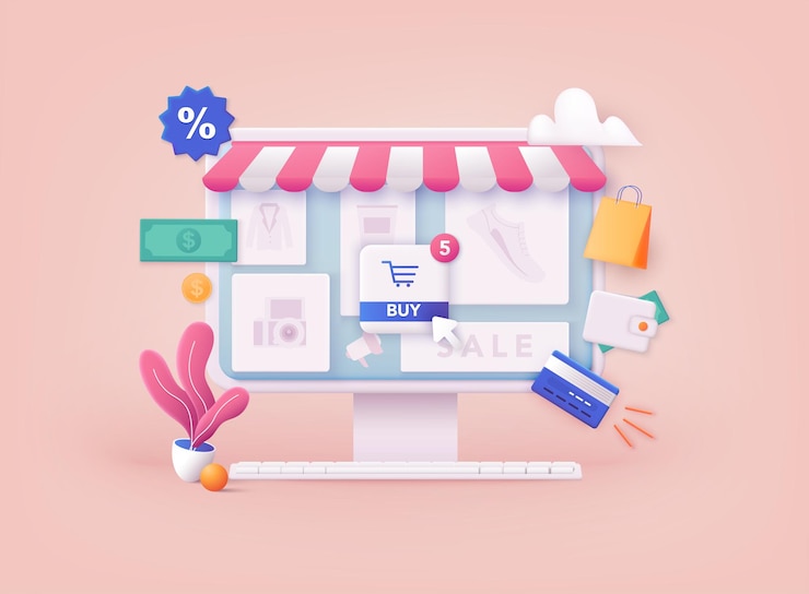 Vector ilustraciones vectoriales web 3d compras en línea diseño elementos gráficos signos símbolos marketing móvil y marketing digital